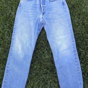 Agolde Riley High Rise Straight Crop Jeans Light Wash Denim Raw Hem Sz 29 30x24